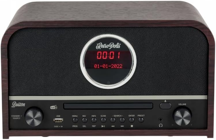 Retropolis Boston Wohnzimmer-Radio – Netzwerk DAB+ DIGITAL AM/FM USB-A Bluetooth CD LED – Vintage De