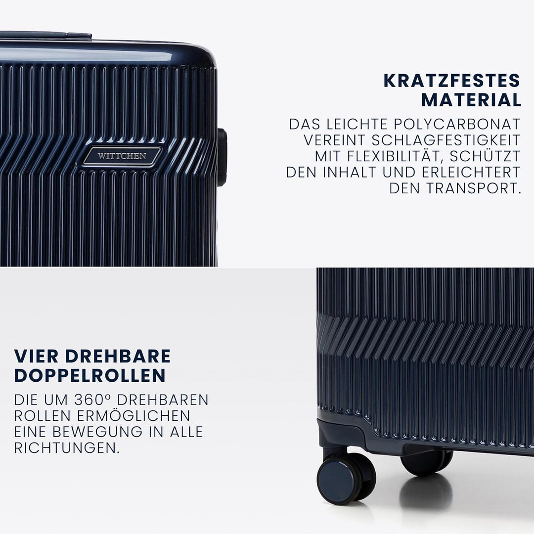 WITTCHEN Mittelgrosser Koffer Hartschalenkoffer Polycarbonat 4 Rollen Gloss Line | Dunkelblau Hochgl