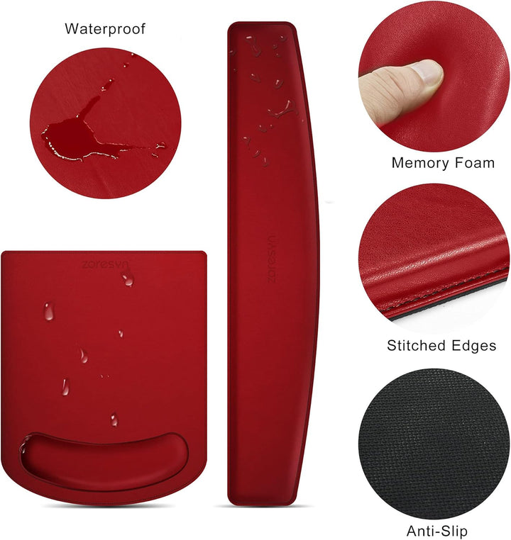 ZORESYN PU Leder Handgelenkauflage, Handballenauflage Mouse Tastatur Handgelenkstütze Set, Anti-Ruts