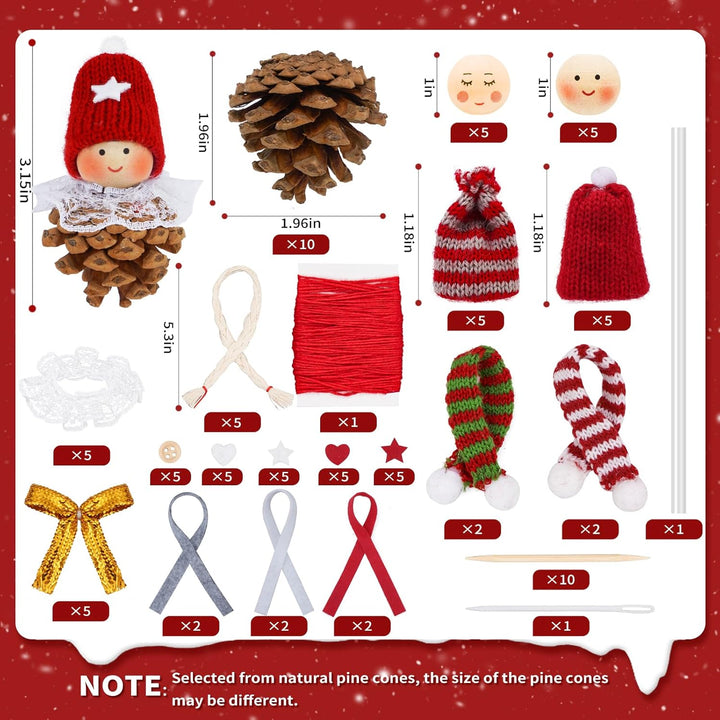 Weihnachtswichtel Anhänger Tannenzapfen, 10 Stück DIY Weihnachten Wichtelanhänger Bastelset mit Holz