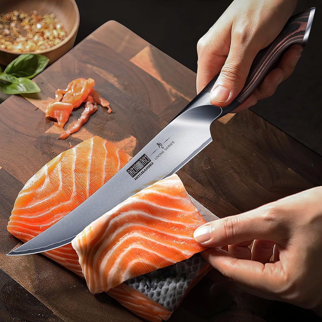 HOSHANHO Ausbeinmesser 15cm, Professionelles Filetiermesser aus Kohlenstoffreichem Edelstahl, Scharf