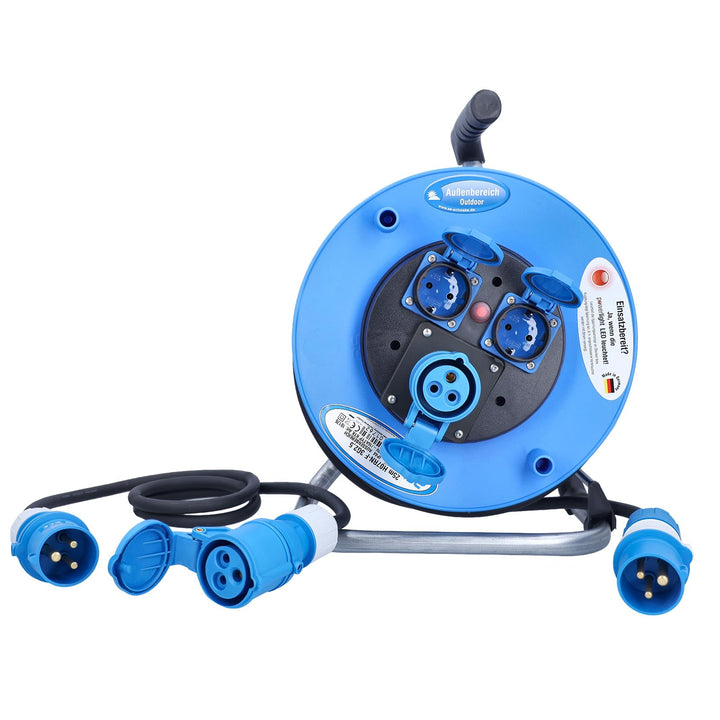 as - Schwabe Outdoor Duo Set – CEE Outdoor-Kabeltrommel + 1,5 m CEE-Verlängerungsleitung 3-polig – 2