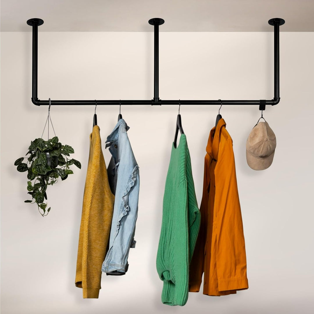 Kleiderstange Industrial Schwarz für Decke Deckenmontage Breite 120 cm x Höhe 100 cm Garderobe Flur
