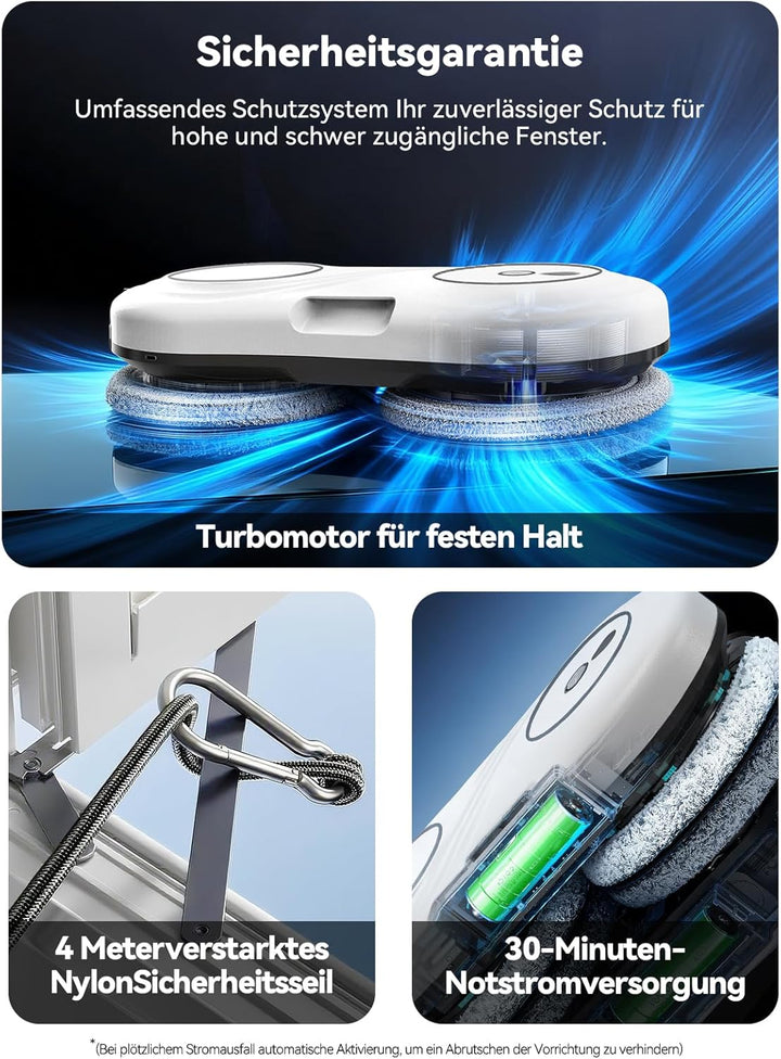 Keero Fensterputzroboter, 7000 Pa Saugkraft, Elektrischer Fensterreiniger Roboter mit Turbinenmotor,