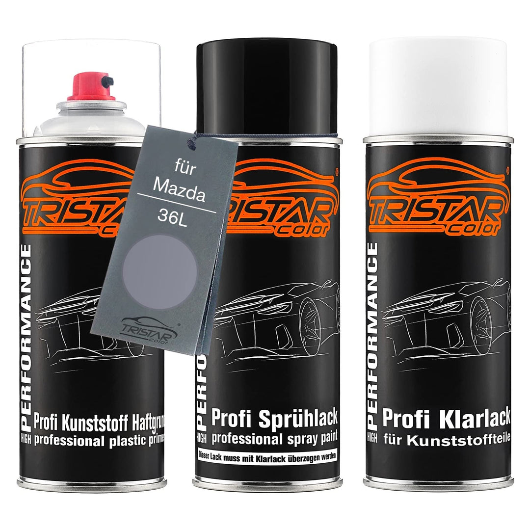 TRISTARcolor Autolack Spraydosen Set für Kunststoff Stossstange für Mazda 36L Lilac Silver Metallic/