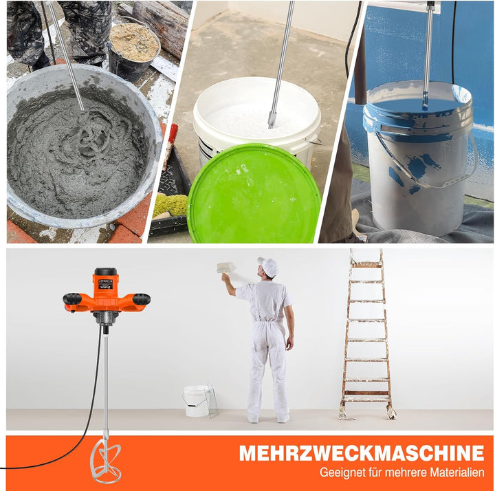 Betonmischer Rührwerk,1700 U/min Elektrischer Gipsmischer,Rührwerk mit 6 Geschwindigkeiten einstellb
