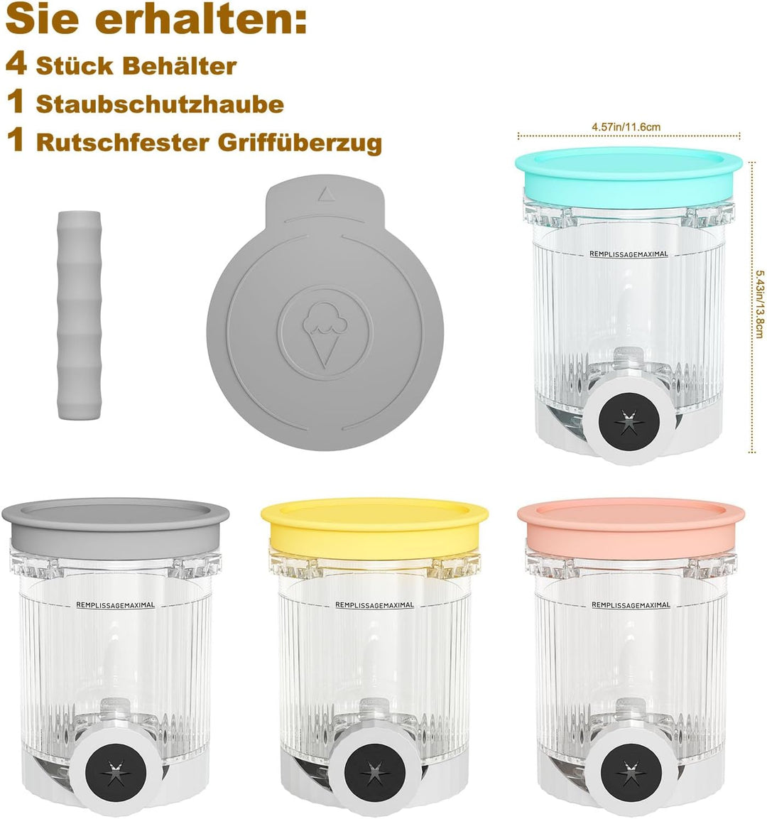 4 Stück Behälter für Ninja CREAMi Swirl, 480ML Eisbehälter für Ninja Eismaschine NC700 & NC701EU Ser