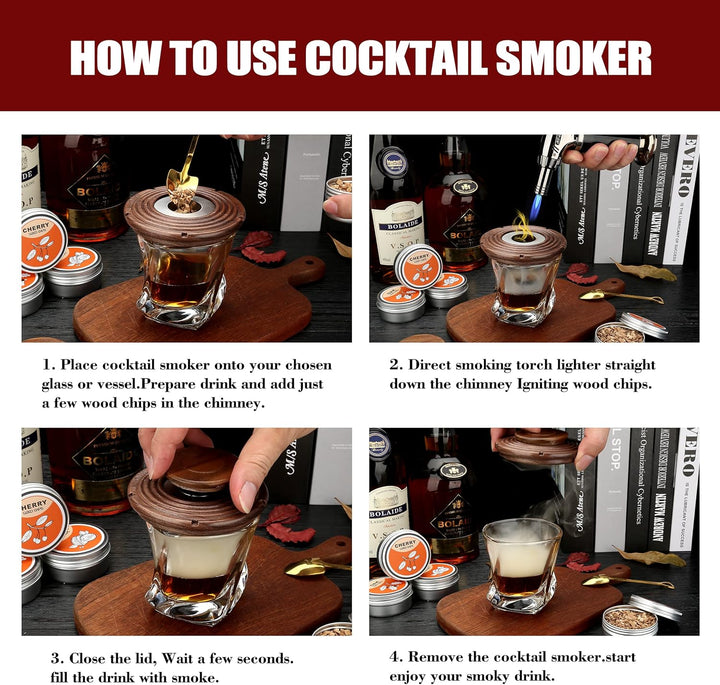 Cocktail Smoker Kit, Cocktail-Räucherset mit 4 Holzchips, Vatertagsgeschenk, Old Fashioned Whiskey S