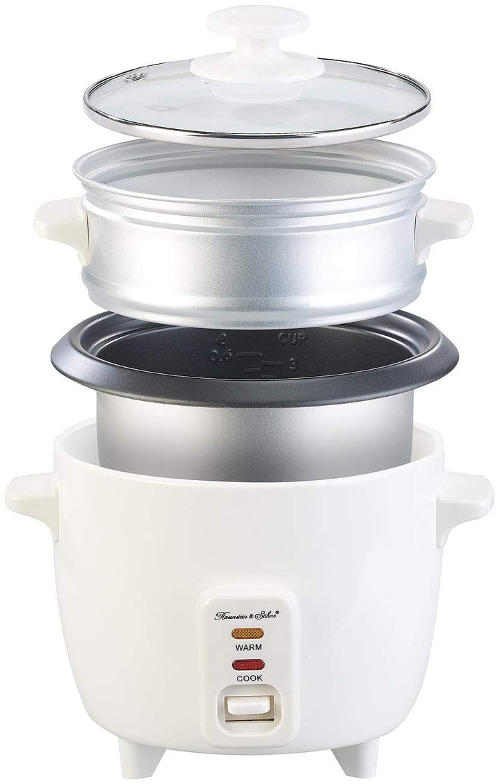 Rosenstein & Söhne Küchengeräte: Mini-Reiskocher mit Dampfgar-Einsatz & Warmhaltefunktion, 0,5 l, 35