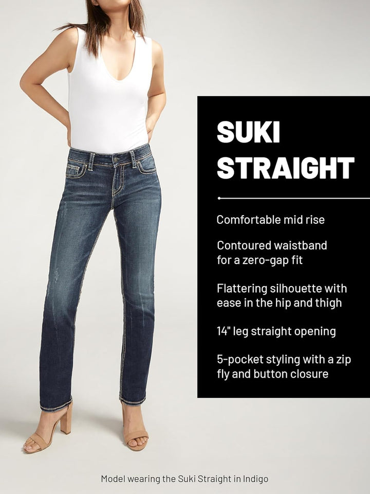 SILVER JEANS Damen Suki Mid Rise Slim Bootcut Plus Size Jeans 29W / 32L Mittlere Sandstrahlung, 29W