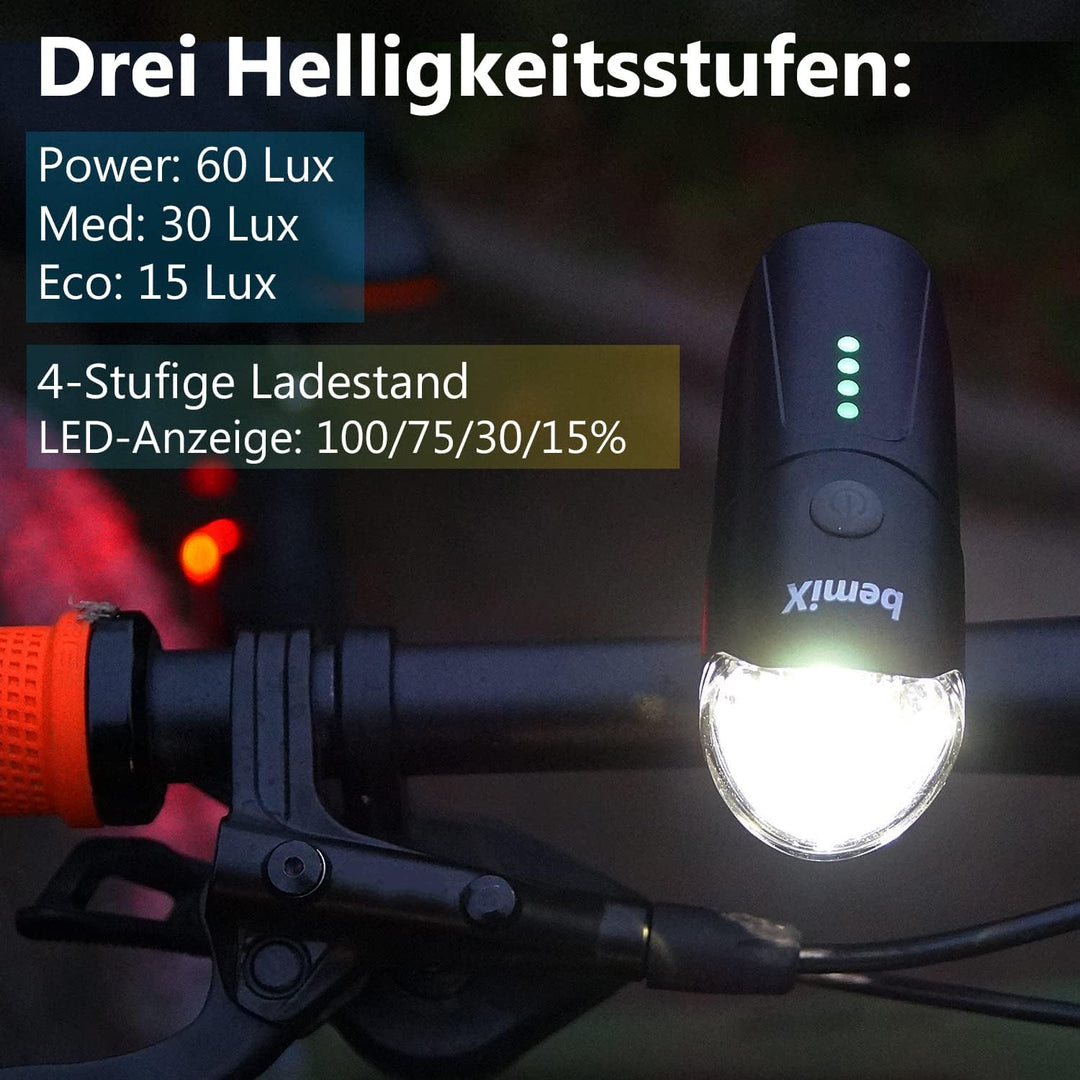 bemiX Fahrradlicht Set StVZO zugelassen LED Fahrradleuchtenset regenfest mit Schnellbefestigung Hell