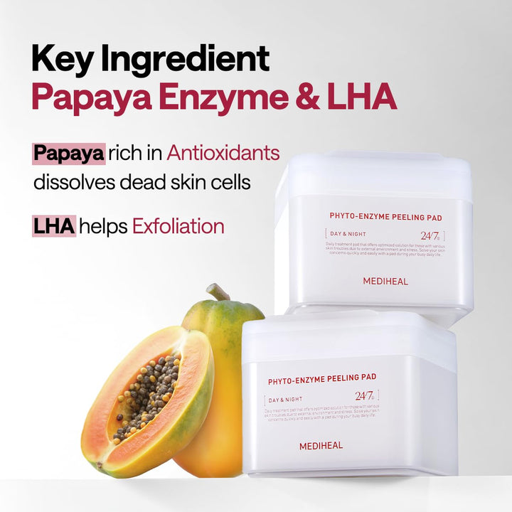 MEDIHEAL Phyto Enzym-Peeling-Pad – Vegane Gesichtserneuerung Gaze-Pads mit LHA &amp; Papaya Enzym – Pore