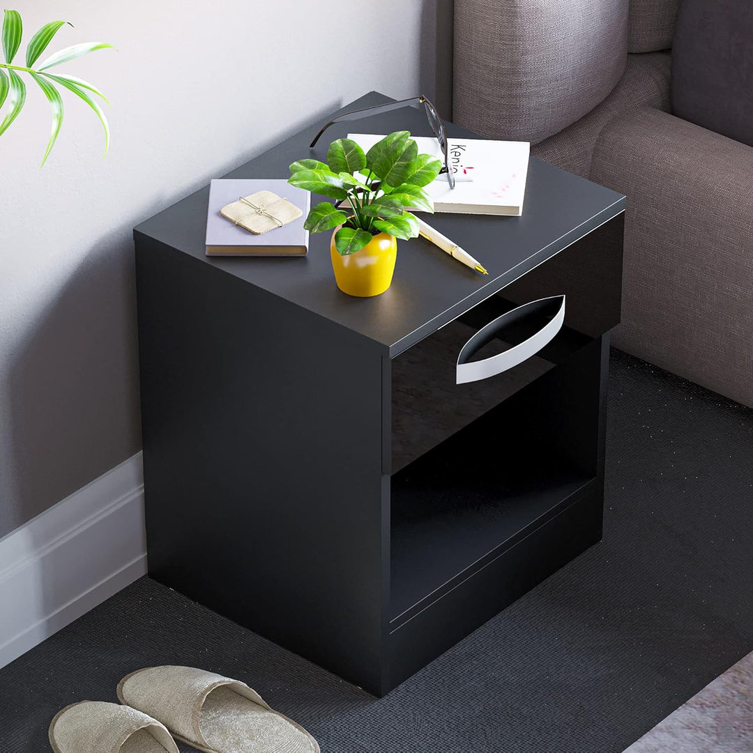 Vida Designs Hochglanz Nachttische, Nachttisch Beistelltisch (Schwarz, 1 Schublade) 1 Drawer Schwarz