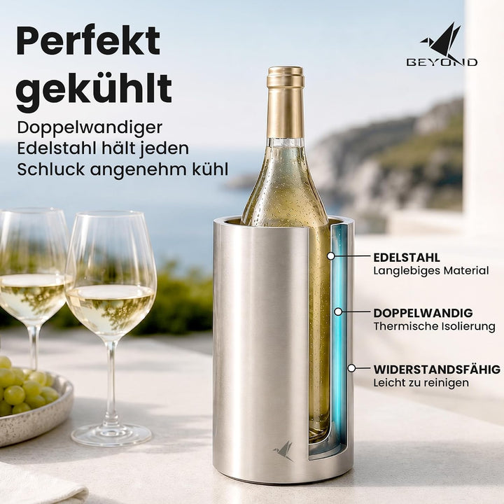 Beyond Flaschenkühler für Wein, Champagner und Sekt Flaschen I Doppelwandiger Edelstahl Sektkühler -