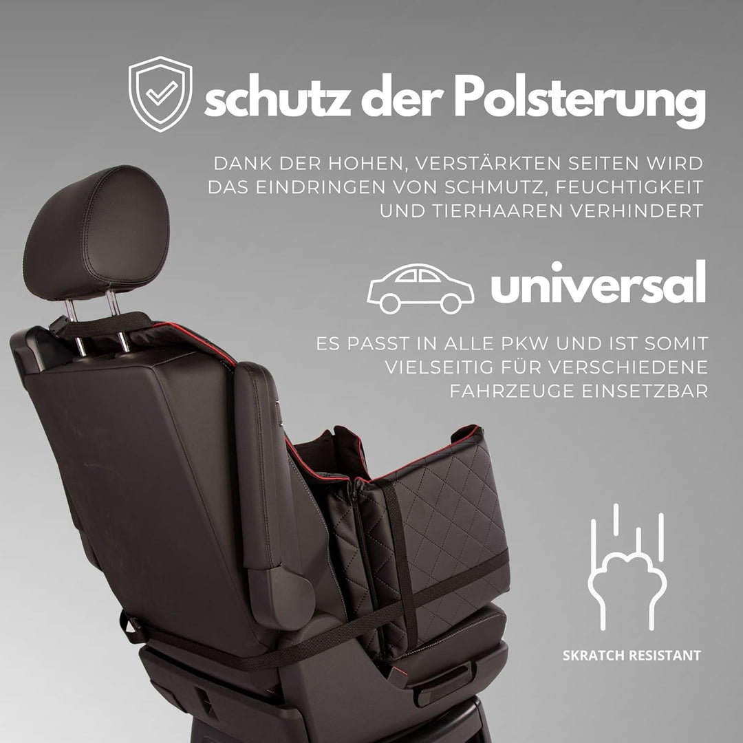 Golden Dog - Transportbox Hund mit Sicherheitsgurt XL-75x55x33 cm - Leder Imitation Autositz Hund, W