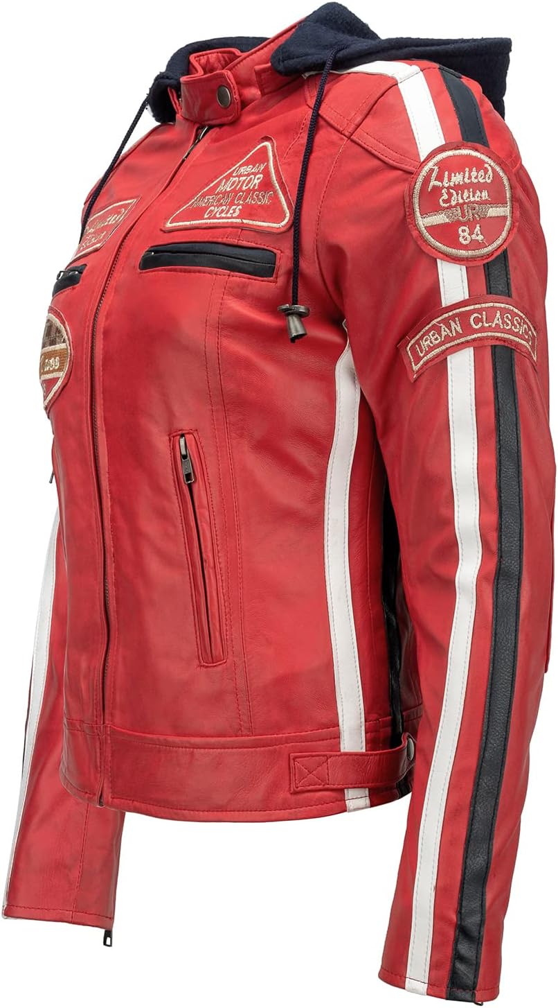 URBAN 5884 Motorradjacke Damen Mit Protektoren, Damenjacke aus Lammleder, Protektoren für Rücken, Sc