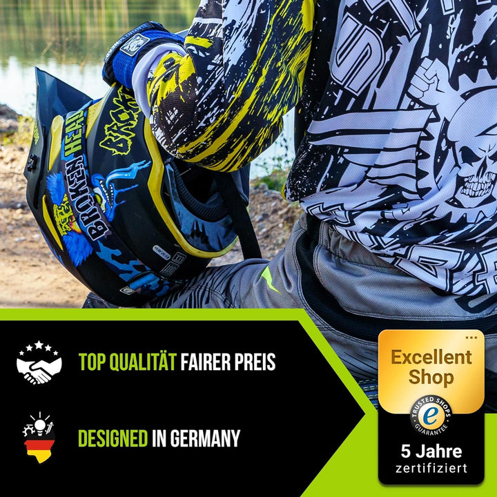 Broken Head FreakZone Motocross-Helm Blau-Gelb – Cross-Helm – MX – Quad – Supermoto M 57-58 cm, M 57