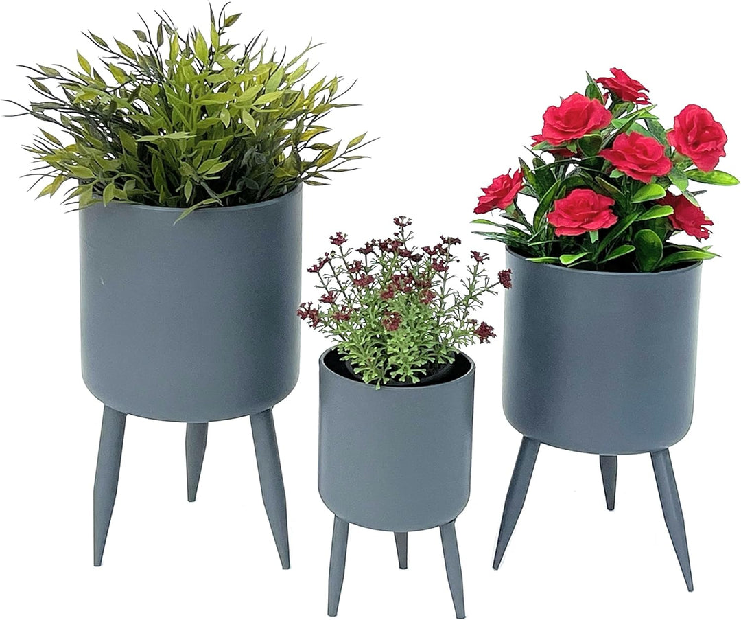 DanDiBo Blumentopf mit Füssen Pflanztopf Blumenkübel mit Beinen Metall Grau 3er Set 96260 Modern Pfl
