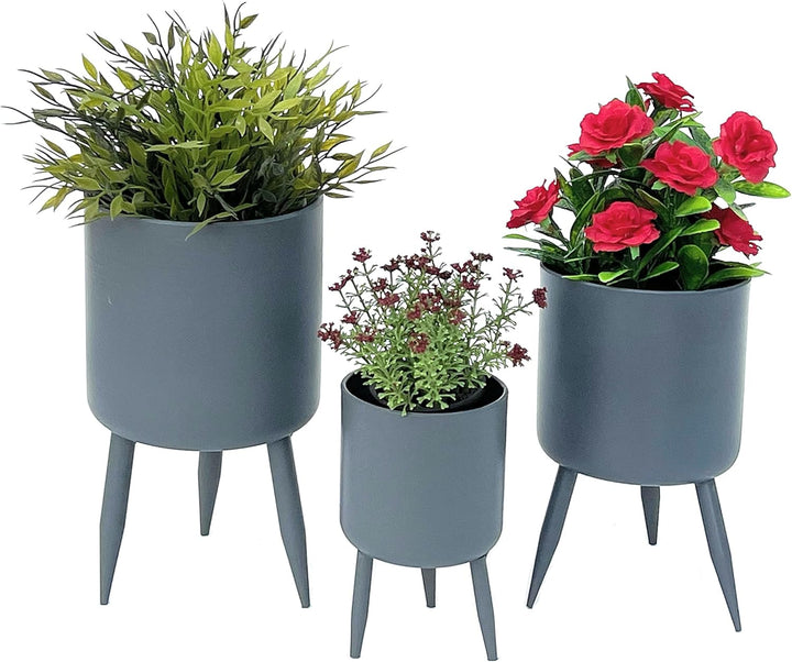 DanDiBo Blumentopf mit Füssen Pflanztopf Blumenkübel mit Beinen Metall Grau 3er Set 96260 Modern Pfl