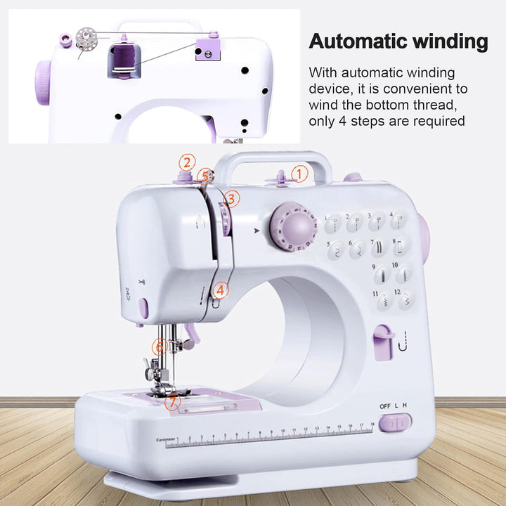 Mini Nähmaschine für Anfänger 12 Stiche Haushalt Doppelfaden Multifunktionsnähmaschine für Kinder EU