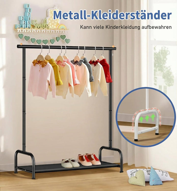 MISSLO Kinder Kleiderständer für Mädchen, Jungen, Metall Kleiderstange Klein mit Unterem Ablagefach,