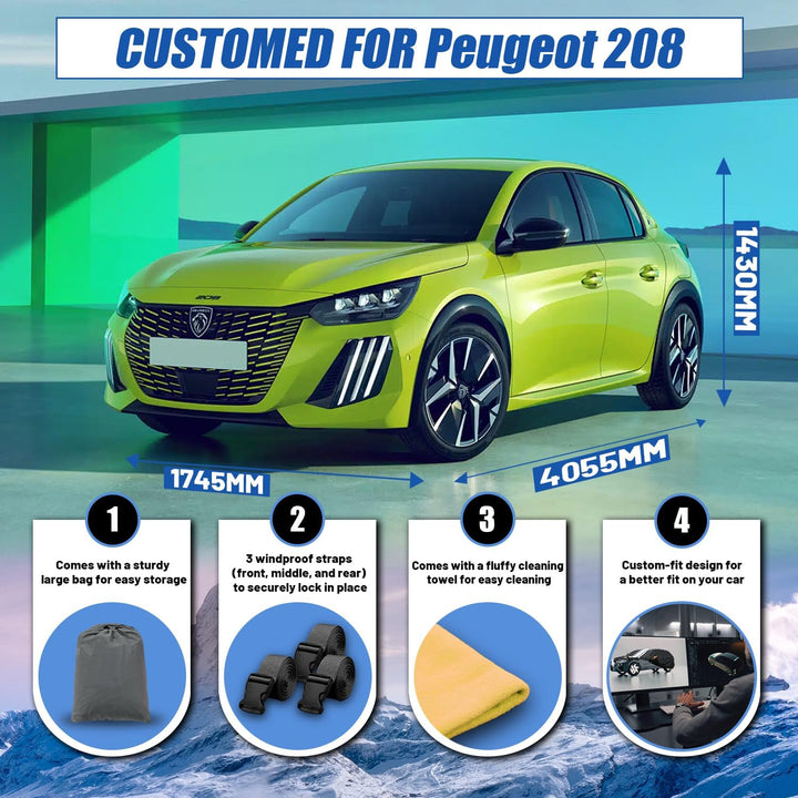 Autoabdeckung Wasserdicht Atmungsaktiv Passend für Peugeot 208 2012-2026, Vollgarage Autoplane für S