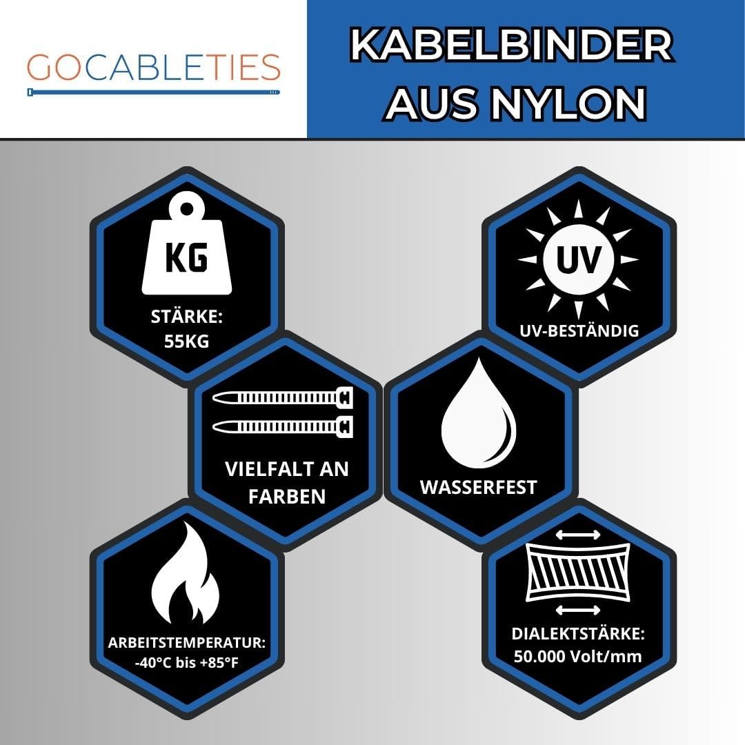 Gocableties Kabelbinder 100 Stück Braun, 450 mm x 9,0 mm mit 79,4 kg Zugfestigkeit, extra starkes, U