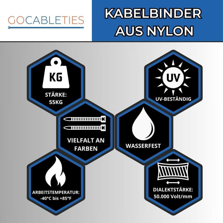 Gocableties Kabelbinder 100 Stück Braun, 450 mm x 9,0 mm mit 79,4 kg Zugfestigkeit, extra starkes, U