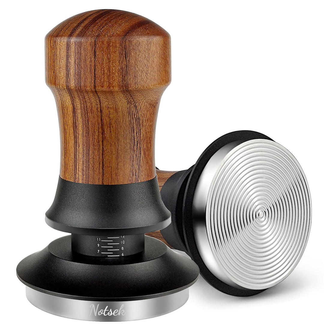 NOTSEK Tamper 54mm, Espresso tamper mit Ripple Base, Walnuss Kaffee Tamper mit 304 Edelstahl Base, K