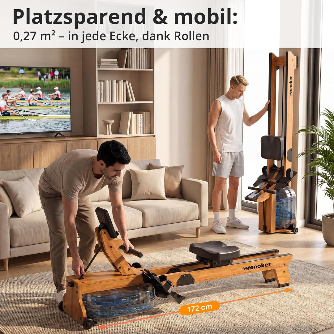 Wenoker Wasser-Rudergerät für Zuhause, klappbar – 160 kg, leise | APP &amp; Bluetooth, LCD, Tablet-Halte
