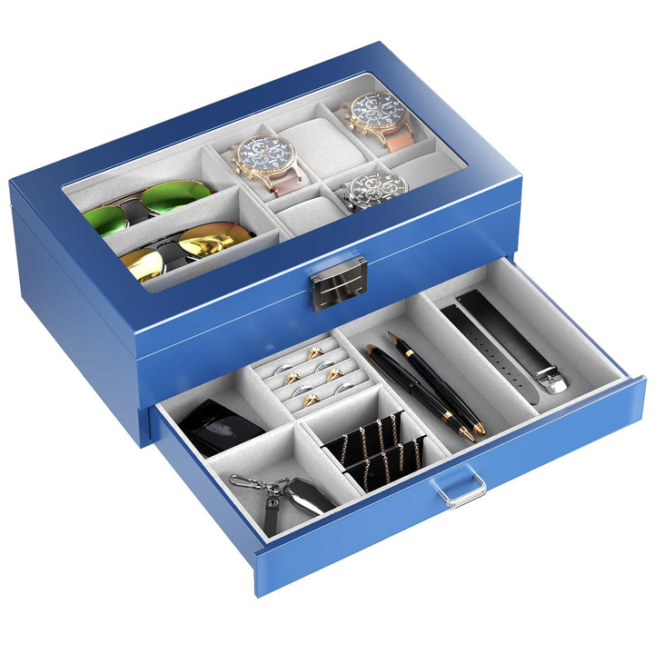 ProCase Uhrenbox aus Holz mit 6 Fächern, Uhren und Sonnenbrillen Aufbewahrung mit 2 Ebenen, Schmuckk