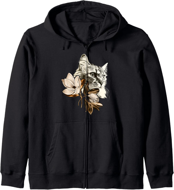 Schöne Katze mit Magnolien Blumen, Floral Kapuzenjacke