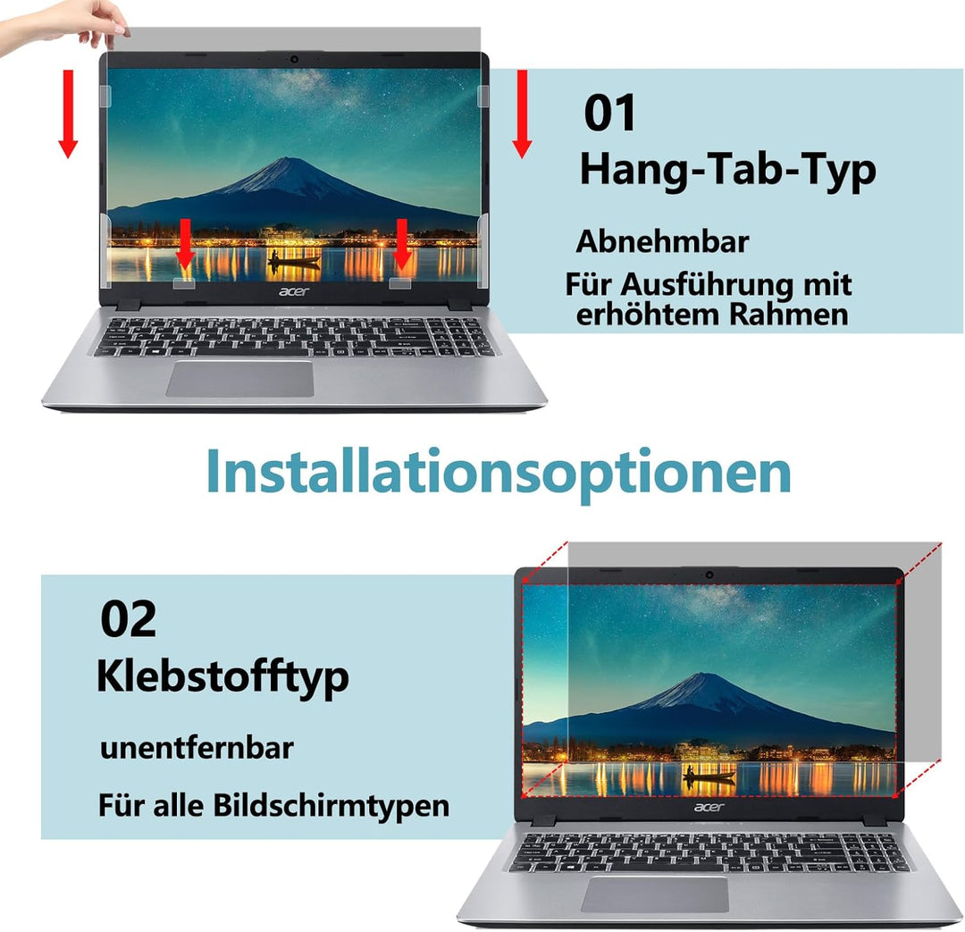 PYS Laptop Blickschutzfolie 17,3 Zoll Anti Spy Blaulicht Blendfrei Sichtschutz Folie 16:9 Abnehmbare