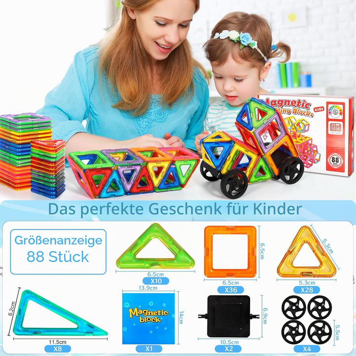 88Pcs Magnetische Bausteine Spielzeug, Magnetisches Bauspielzeug, Puzzle Baustein Spielzeug, Magneti