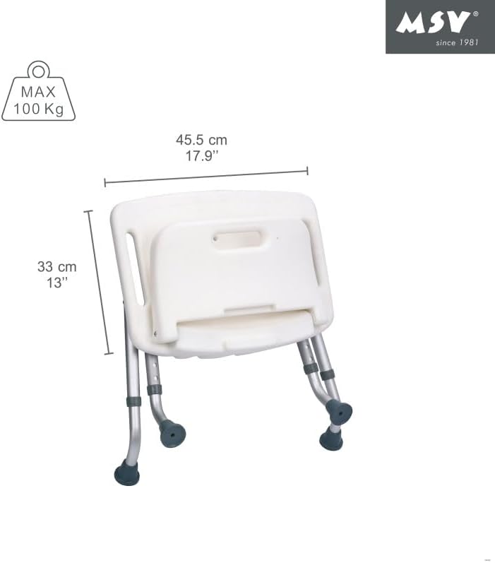 MSV 140702 MSV Duschsitz klappbar mit Rückenlehne höhenverstellbar, 45 x 31 x 68.5 cm