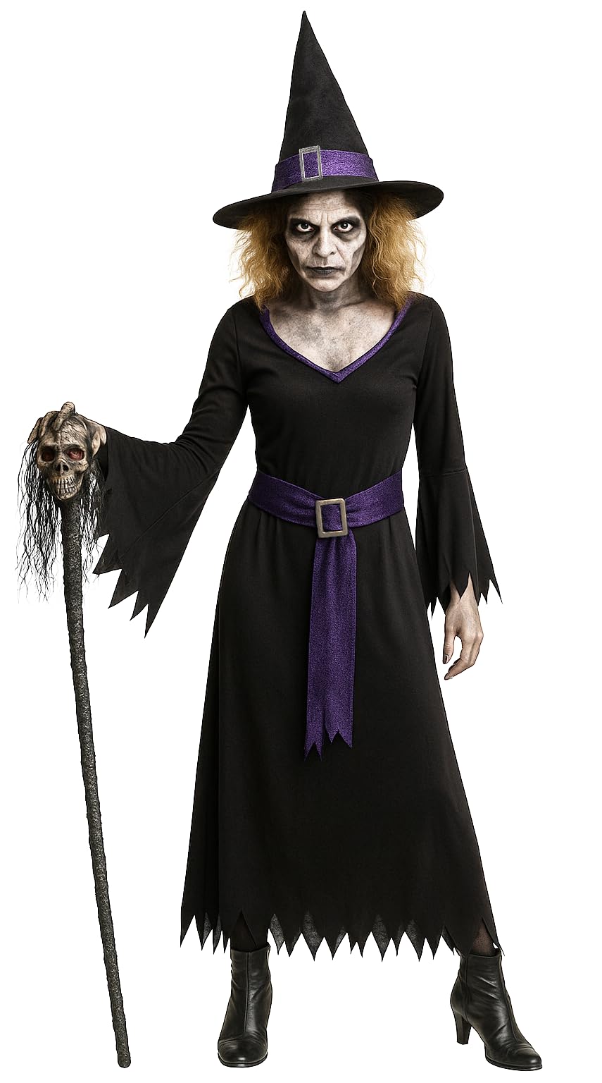 Foxxeo lila schwarzes Hexen Kostüm mit Hexenhut für Damen - Grösse M-XXXXL - Fasching Karneval Hallo