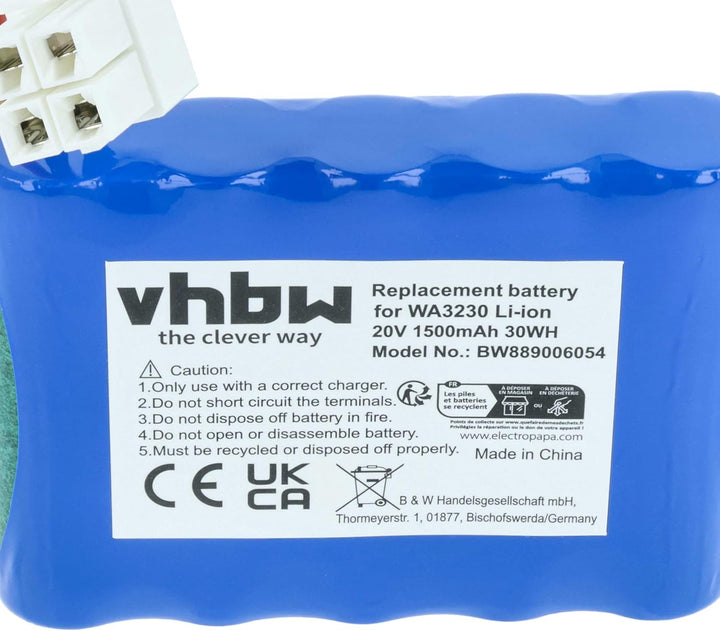 vhbw Akku kompatibel mit Ferrex 800m2 2021, 800m2 Rasenroboter Rasenmäher (1,5Ah, 20V Li-Ion)
