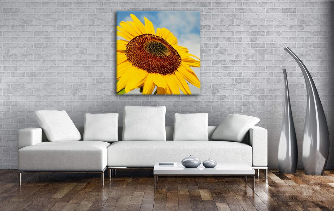 deyoli edle Sonnenblume Format: 60x60 als Leinwandbild, Motiv fertig gerahmt auf Echtholzrahmen, Hoc