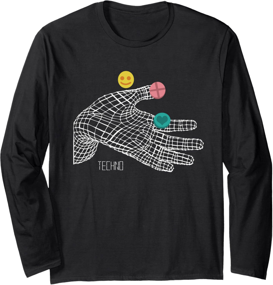 ACID TECHNO - Geometrische Hand - Techno Langarmshirt