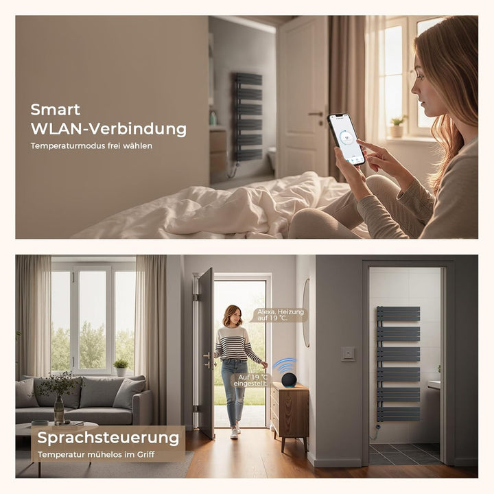 S'AFIELINA Badheizkörper Elektrisch 1599×500mm Anthrazit, 1000W Handtuchheizkörper Elektrisch mit Th