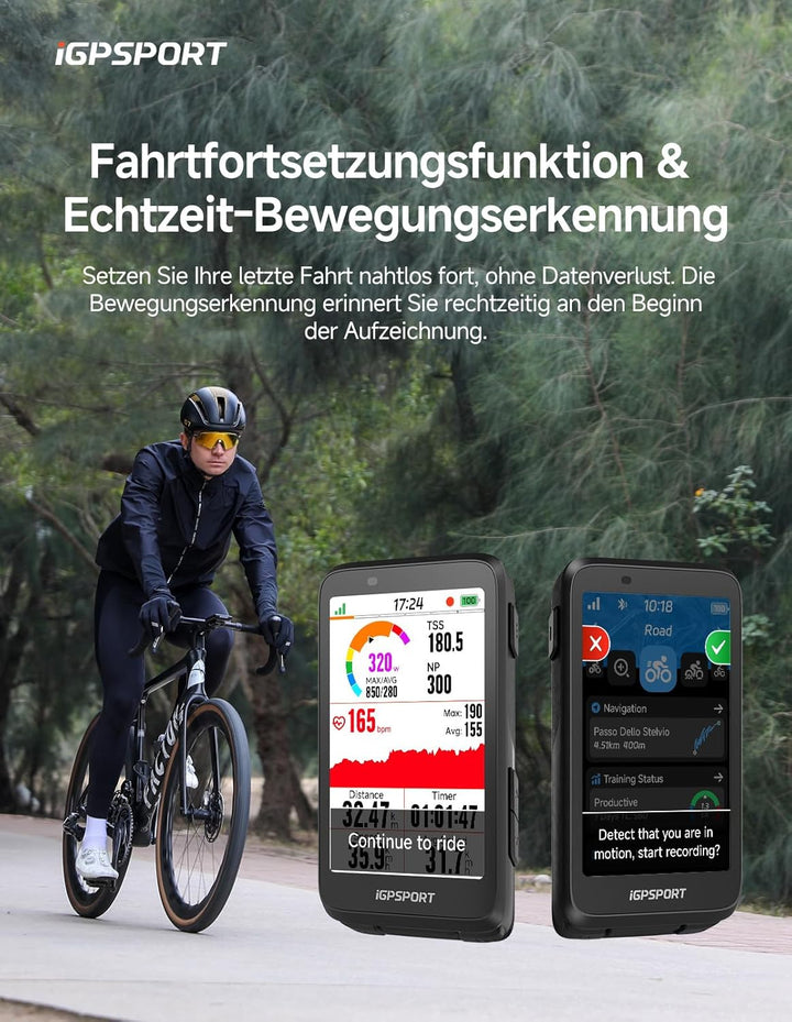 iGPSPORT BiNavi Fahrradcomputer Kabellos, 3,5'' Touch Screen Musiksteuerung Gruppenfahrten Bluetooth