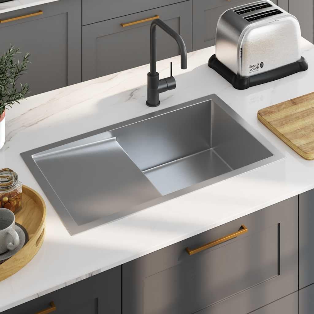 vidaXL Handgemachte Einbauspüle Wasserabfluss in X-Form Edelstahlspüle Spülbecken Spüle Küchenspüle
