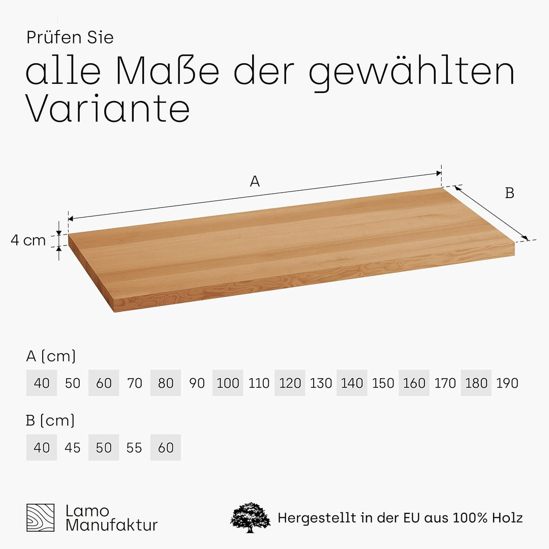 LAMO Manufaktur Waschtischplatte, Holzplatte Waschtisch, Küchenarbeitsplatte 150x60 cm (AxB), Rustik