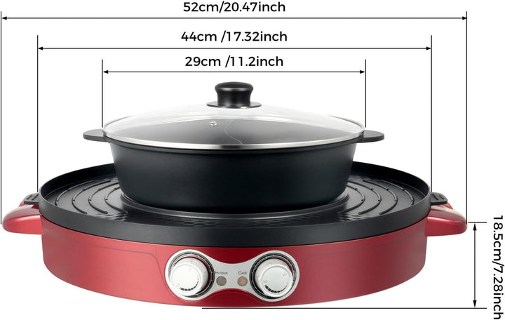 Elektrischer Hot Pot 2200W, 2 in 1 BBQ Grillplatte, Tragbare Tischgrill Hotpot Topf mit Antihaftbesc