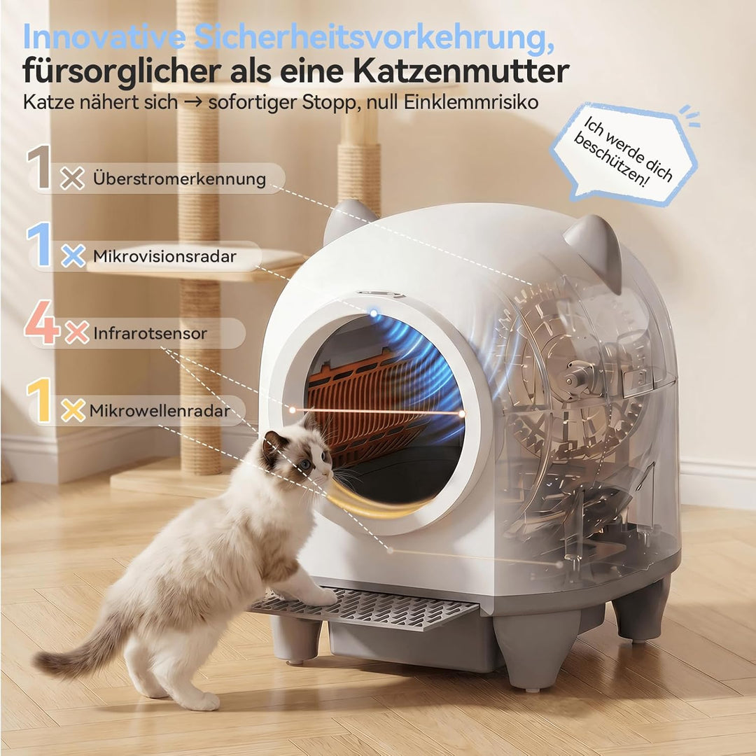 JUMMICO 90L XXL Selbstreinigende Katzentoilette, Smart Katzentoilette mit App-Steuerung, Einklemmsch