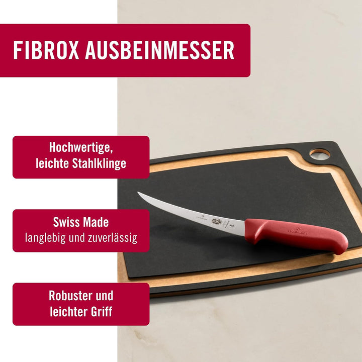 Victorinox Fibrox Ausbeinmesser, Scharfes Küchenmesser für Fleisch und Fisch, 15 cm, Gebogene Klinge