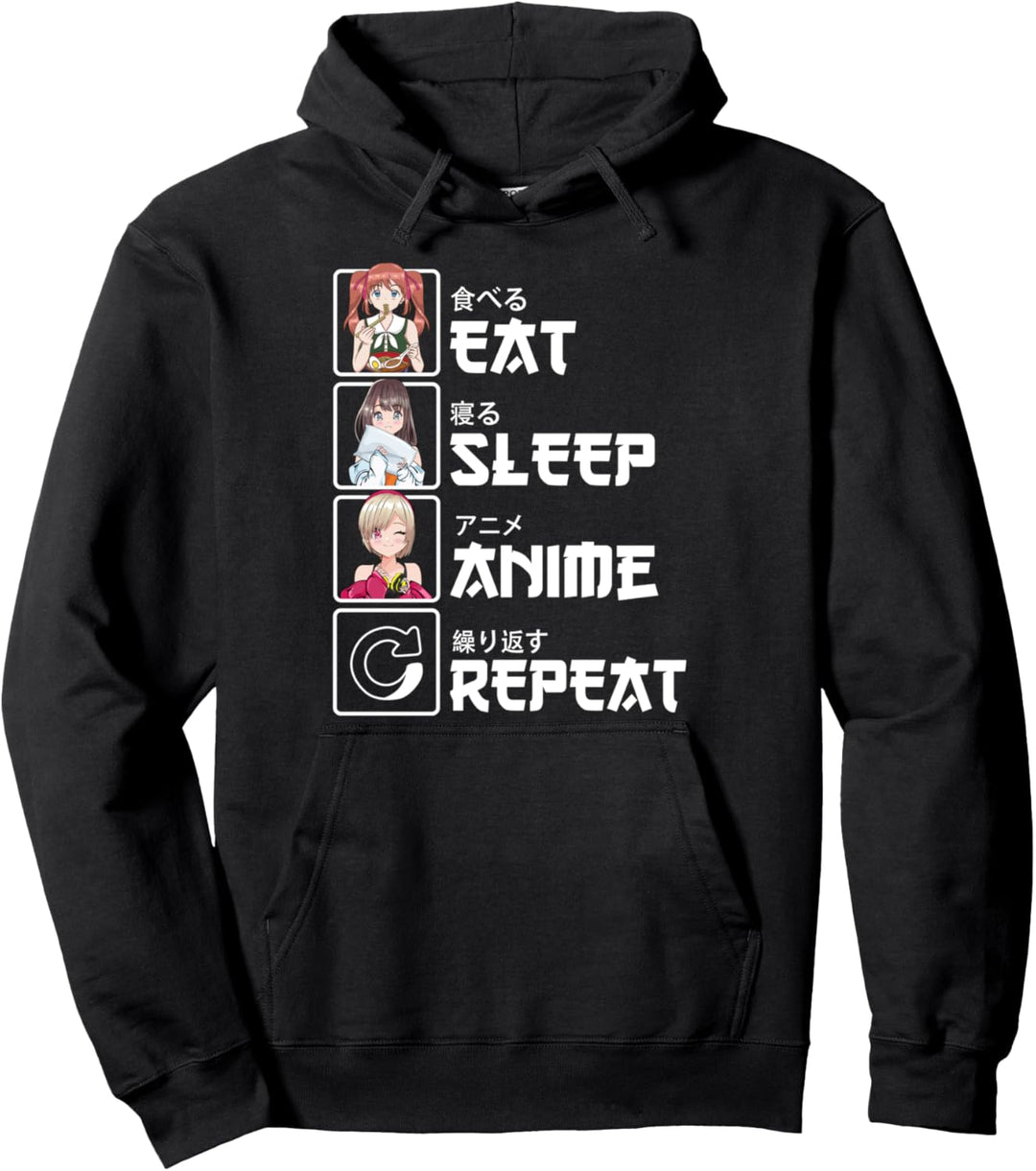 Kawaii Manga Nerd - Eat Sleep Anime Repeat - Anime Otaku Pullover Hoodie