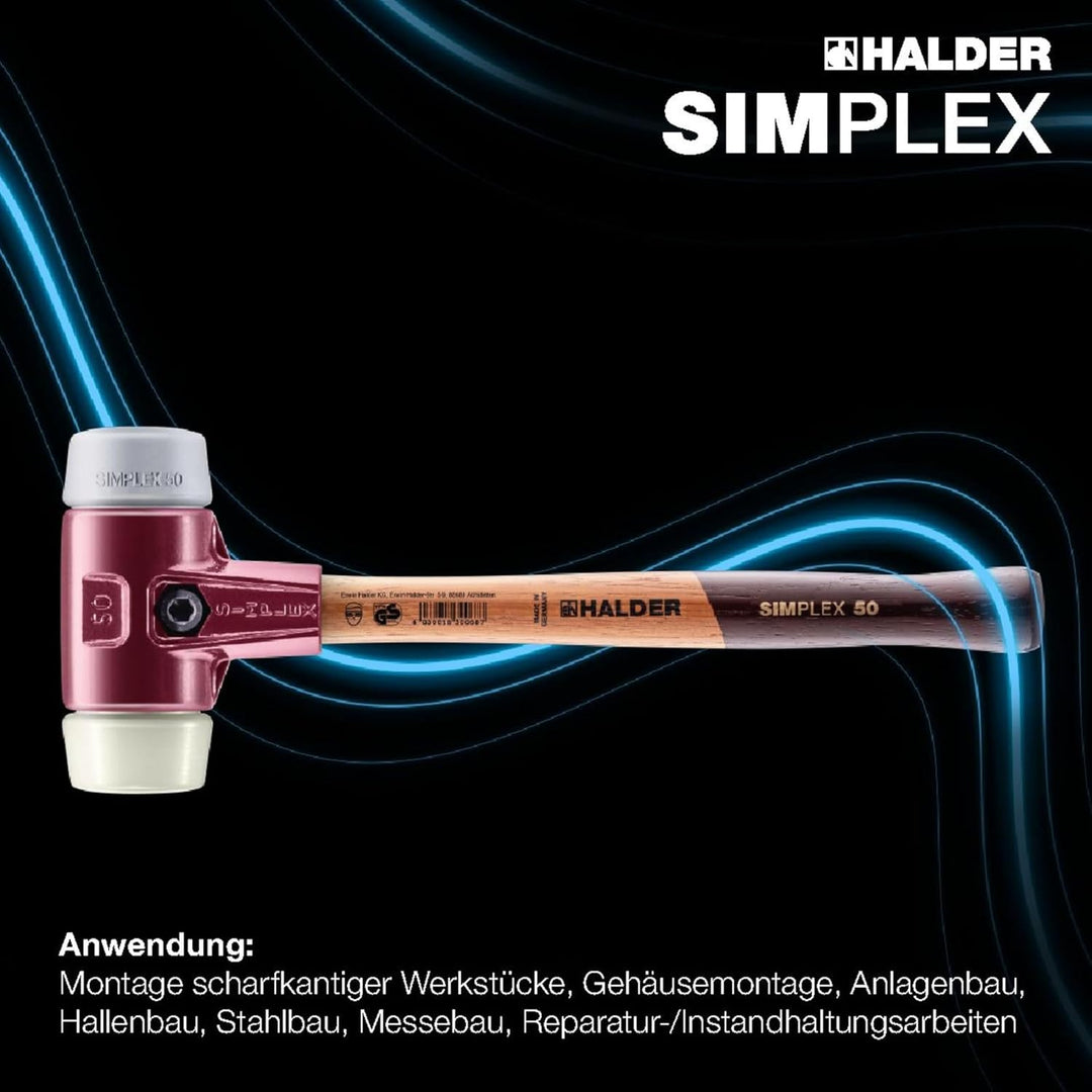 SIMPLEX-Schonhammer, TPE-mid/Nylon; mit Tempergussgehäuse und hochwertigem Holzstiel | D=60 mm | 303