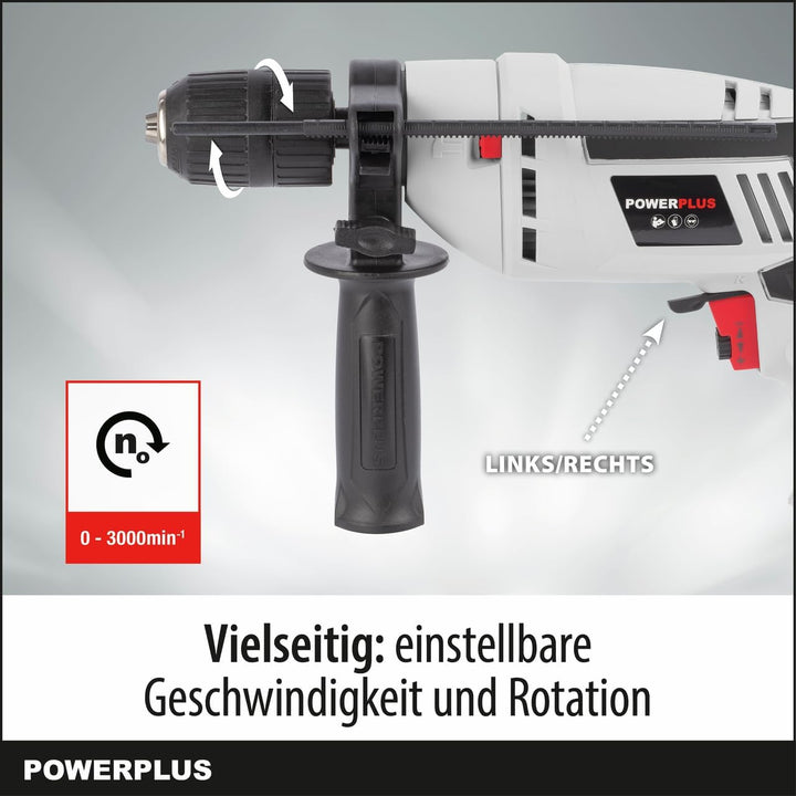 Powerplus Elektro-Schlagbohrmaschine POWC10200-2 in 1: (Schlag-) Bohren, 600 W Bohrmaschine, Links-R