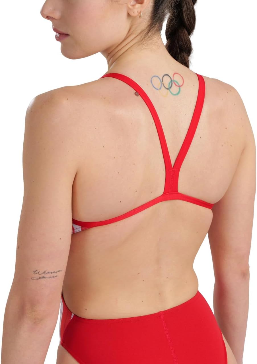 ARENA Damen Women's Fireworks Swimsuit Challenge Back One Piece Swimsuit 32 Red/Red Multi, 32 Red/Re
